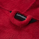 LUMALAND Luxury Mikrofaser Bademantel mit Kapuze für Damen und Herren in Rot, flauschig, saugstark und schnelltrocknend, Größe S.