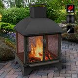 LANDMANN Feuerkorb FP-I-660 - 66 cm schwarz mit Gitternetz, Schwenktüren und Schornstein für sicheres Holzfeuer im Garten.