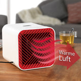 EASYmaxx Luftkühler mit Heizfunktion - 650W, kompakt, mit roter Front für Wärme und Timerfunktion für automatisches Abschalten.