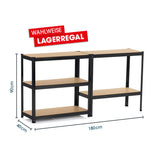 EASYmaxx Schwerlastregal mit 5 belastbaren Holzböden, 180x90x40 cm, schwarz, 2er-Set, flexibel als hohes oder halbhohes Regal nutzbar.