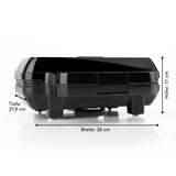 MAXXMEE Teigtaschen-Grill für 4 Teigtaschen - schwarz, kompakt mit Antihaftbeschichtung und Kontrollleuchte, Maße 26x21,9x11 cm.