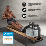 FitEngine Wasser-Rudergerät Smart mit realistischem Wasserwiderstand, Wireless Connection und vollem Body-Workout im Home-Gym.