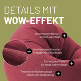 LUMALAND Sitzsack Interior Line rot, rund, 300l Füllung, Leinenoptik, abnehmbar, waschbar, extra starke Nähte, 120 x 80 x 75 cm.