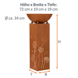 PRIMA GARDEN LED-Dekosäule mit Pflanzschale rostbraun, pulverbeschichtet, Pusteblumen-Design, kabellos, warmweiße LED, 72x19x19 cm.