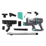 CLEANmaxx Akku-Zyklon-Staubsauger grau/türkis mit 2-Stufen-Saugkraftregulierung und Zubehör für kabelloses Saugen.