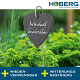 Hoberg Schiefer-Pflanzschilder "Herz-Form" - 10er Set, wetterfest, wiederverwendbar, mit robusten Stahl-Erdspießen, individuell beschreibbar.