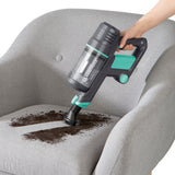 CLEANmaxx Akku-Zyklon-Staubsauger kabellos mit 2-Stufen-Saugkraftregulierung reinigt komfortabel Möbel grau/türkis.