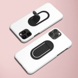 flapgrip Handyhalterung - Smartphone-Halterung - 2er-Set - schwarz, an zwei weißen Smartphones für bessere Handhabung und Halterung angebracht