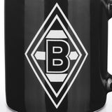 Borussia Mönchengladbach Kaffeebecher 350 ml schwarz/weiß/grün mit Logo, keramik, spülmaschinen- und mikrowellengeeignet.