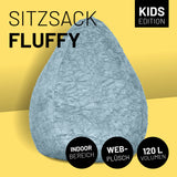 Luxury Fluffy Sitzsack stylischer Webplüsch Beanbag 120L Pastel Blau mit weichem Stoff für komfortables Sitzen und modernes Wohnen.