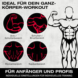 FitEngine verstellbare Multifunktionshantel zeigt Muskelgruppen Arm, Schulter, Brust, Rücken und Nacken für Ganzkörper-Workout.