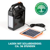 EASYmaxx Solar-Generator Kit 10000mAh schwarz/orange mit Solarpanel, Taschenlampe und integriertem FM-Radio für unterwegs.