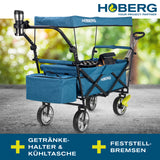HOBERG faltbarer Bollerwagen mit Dach, Getränkehalter, Kühltasche, stabile Konstruktion, 360°-Vorderräder, einfach aufzubauen, blau