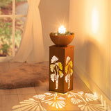 EASYmaxx LED-Dekosäule mit Pflanzschale Rost-Optik 59 cm, warmweiß leuchtend mit Gingko-Design, kabellos, inkl. Batterien.