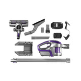 CLEANmaxx Akku-Zyklon-Staubsauger 2in1 lila/silber mit Zubehör, Aluminium-Steckrohr, Möbelkantenbürste und 300-ml-Staubbehälter.