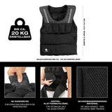 FitEngine Gewichtsweste 20 kg mit 36 herausnehmbaren Gewichten, verstellbarem Doppel-Klettverschluss und schweißabweisendem Material.