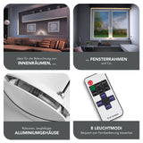 MAXXMEE LED-Rahmen-Projektor - weiß mit warmweißem Licht, 8 Leuchtmodi, Aluminiumgehäuse, ideal für Innenräume und Fensterrahmen.