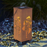 EASYmaxx Solar-Dekosäule Rost-Optik 26 cm, wetterfest, solarbetrieben, Metall, für In- & Outdoor, mit dekorativem Blumenmuster.