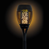 EASYmaxx Solar-Fackel mit LED-Flammeneffekt in Schwarz mit Tageslichtsensor und Erdspieß, ideal für stimmungsvolle Außenbeleuchtung.