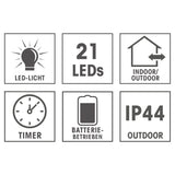 CHRISTmaxx LED-Lichterbaum 58 cm mit 21 warm-weißen LEDs, batteriebetrieben, Timer, IP44 für Indoor und Outdoor.