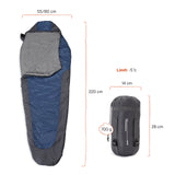 Where Tomorrow Camping Schlafsack Small & Light in Grau-Navyblau, Mumienschlafsack, 220x80x50 cm, wasserabweisend, mit Packsack.