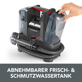CLEANmaxx Polster- & Teppichreiniger mit Zubehör zeigt abnehmbaren Frisch- und Schmutzwassertank für einfache Reinigung.