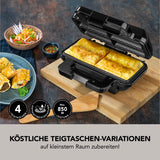 MAXXMEE Teigtaschen-Grill für 4 Teigtaschen schwarz mit Antihaftbeschichtung, für schnelle und einfache Zubereitung leckerer Teigtaschen.
