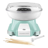GOURMETmaxx Zuckerwatte-Maschine - mint/weiß im Retro-Design mit abnehmbarer Schüssel und Zubehör für bunte Zuckerwatte.