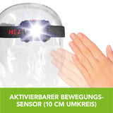 EASYmaxx Stirnlampe - schwarz/rot mit aktivierbarem Bewegungssensor und hellen 150 Lumen Licht für freihändiges Arbeiten.