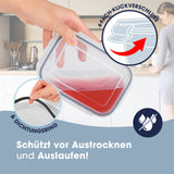 GOURMETmaxx Frischhaltedosen für Kühlschrank mit Abtropfsieb, auslaufsicher durch 4-Fach-Klickverschluss und Silikondichtung.