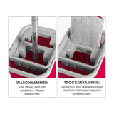 CLEANmaxx Komfort-Mopp 2 Kammern-System Eimer in rot/grau mit Waschkammer und Trockenkammer für effizientes Wischen und Auswringen.
