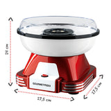 GOURMETmaxx Zuckerwatte-Maschine - rot/weiß im Retro-Design mit abnehmbarem Zuckerbehälter und transparentem Spritzschutz.