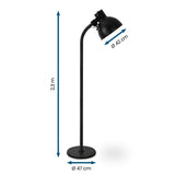Hoberg Infrarot-Heizstrahler mit Standfuß in schwarzem Lampen-Design, höhenverstellbar, mit 42 cm Lampenschirmdurchmesser.