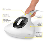 N8WERK Milbensauger in der Moonlight Edition mit HEPA 11-Filter, UV-C-Licht und 200 ml Schmutzbehälter zum Absaugen und Desinfizieren.