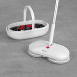 MAXXMEE Akku-Rotationsmopp mit rotierenden Mikrofaserpads und Sprühfunktion für effizientes kabelloses Reinigen von Hartböden.