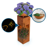 Hoberg LED Pflanzsäule "Schmetterling" in 3D Rost-Optik mit abnehmbarer Pflanzschale und LED-Beleuchtung, 19 x 19 x 72 cm.