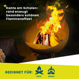 Hoberg Feuerschale in Rost-Patina Ø 58 cm mit einzigartigem Flammeneffekt, stabilem Stahl und kippsicherem Stand auf drei Beinen.