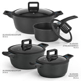 N8WERK Aluguss-Topf-Set in der Midnight Edition, 8-teilig, robust, antihaftbeschichtet, für alle Herdarten und Backofen bis 150 Grad.