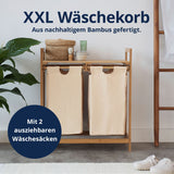 LUMALAND Bambus Wäschekorb mit 2 ausziehbaren Wäschesäcken, 73x64x33 cm, beige, nachhaltig und pflegeleicht.
