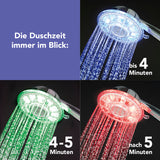 EASYmaxx Duschkopf LED mit bunter Duschzeit-Anzeige, verchromt, 2 Strahlarten, wasserkraftbetrieben, passt für 1/2" IG Duschschläuche.