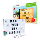 EASYmaxx LED-Leuchtkasten A3 weiß/schwarz mit 173 Buchstaben, Timerfunktion und LED-Farbwechsel für individuelle Botschaften.