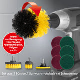 CLEANmaxx Bürstenaufsatz-Set für Bohrmaschine - 10-tlg. für Fliesen, Gartenmöbel, Felgenreinigung und schwer zugängliche Stellen.