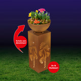 EASYmaxx LED-Dekosäule mit Pflanzschale in Rost-Optik, warmweiß leuchtend, 59 cm, inklusive abnehmbarer Pflanzschale, In- & Outdoor.