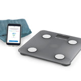 MAXXMEE Personen-Waage Körperanalyse mit Bluetooth & App grau zur Messung von Gewicht, Körperfett und mehr mit App-Anbindung.