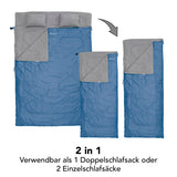 Where Tomorrow Doppelschlafsack mit Tragetasche, 2-Personen Schlafsack, 190x150 cm in Royalblau, variabel 2 in 1 nutzbar.