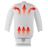 MAXXMEE Bügler für Hemden & Blusen in Weiß/Silber zeigt Heizluft, die Kleidung automatisch trocknet und bügelt.