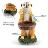 EASYmaxx Solarleuchte Erdmännchen als Vogeltränke mit LED-Licht, Solarbetrieb, Dämmerungssensor und "welcome" Schriftzug.