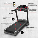 FitEngine Laufband RACE18 mit 50 cm breiter Lauffläche, bis 150 kg belastbar, USB, Lautsprecher, Soft-Drop und Not-Stop-System.