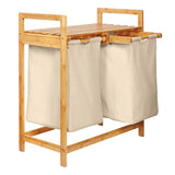 LUMALAND Bambus Wäschekorb mit 2 ausziehbaren Wäschesäcken beige, stilvoll, pflegeleicht, 73x64x33 cm, 60 l, mit Ablagefläche.
