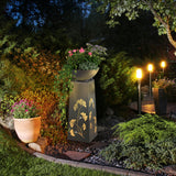 Hoberg LED Pflanzsäule in Beton-Optik mit Gingkoblätter-Design, LED-Beleuchtung und abnehmbarer Pflanzschale, ideal für Garten und Terrasse.